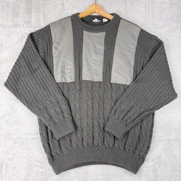 Angelo Other - Vintage Angelo Wool Blend Cable Knit Leather Panel Sweater 52 Made In Italy 90s